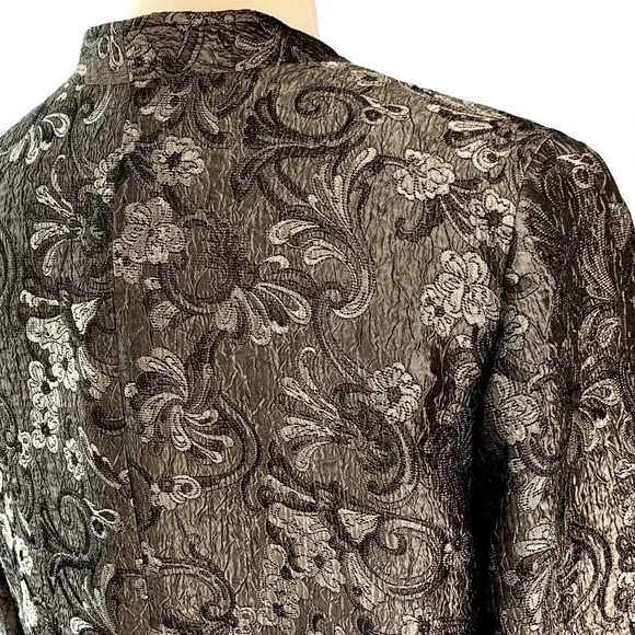 Soft By Avenue Floral Jacquard Blazer Jacket Women Size 14/16 Silver Gray Satin - Picture 8 of 16